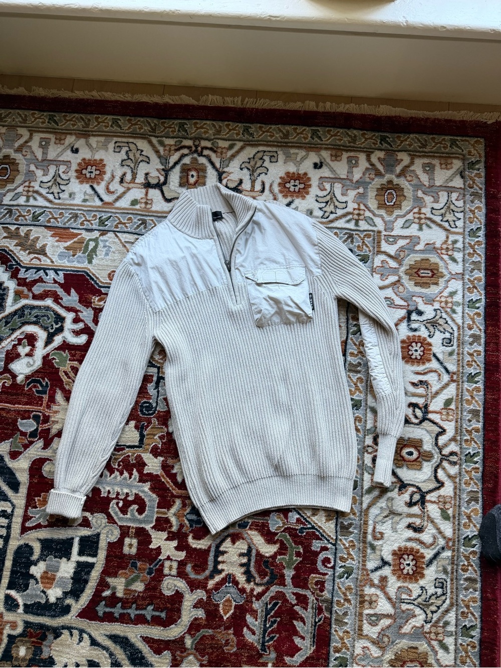 G-Star RAW Army Half Zip Knit Utility Sweater Small Cream Ribbed Pullover